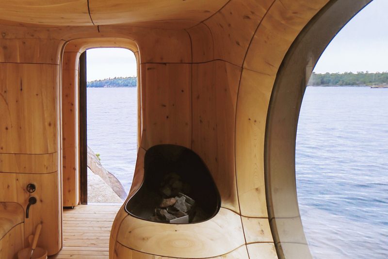 Cave like wooden sauna interior